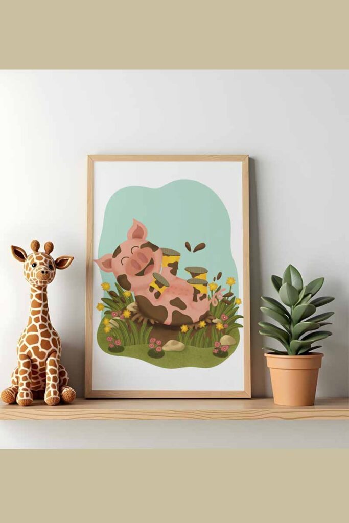 Varkentje-regenlaarzen-muurkunst-wallart